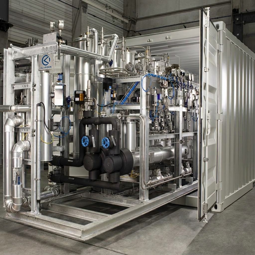 Containerised process plant with doors open